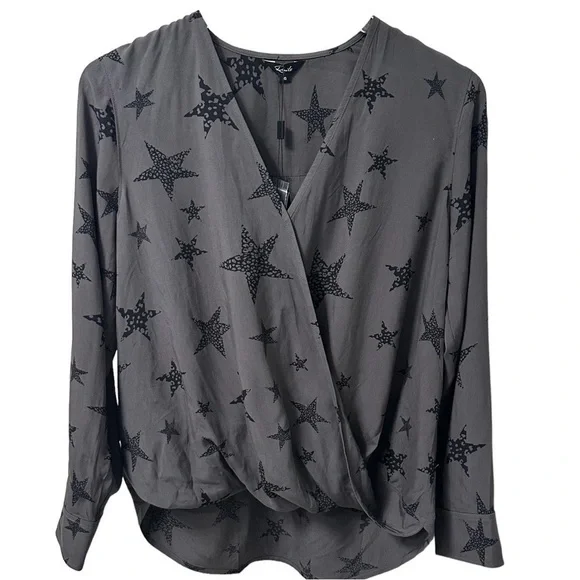 Rails Hillary Charcoal Cheetah Stars Faux Wrap Blouse Top - Picture 5 of 7